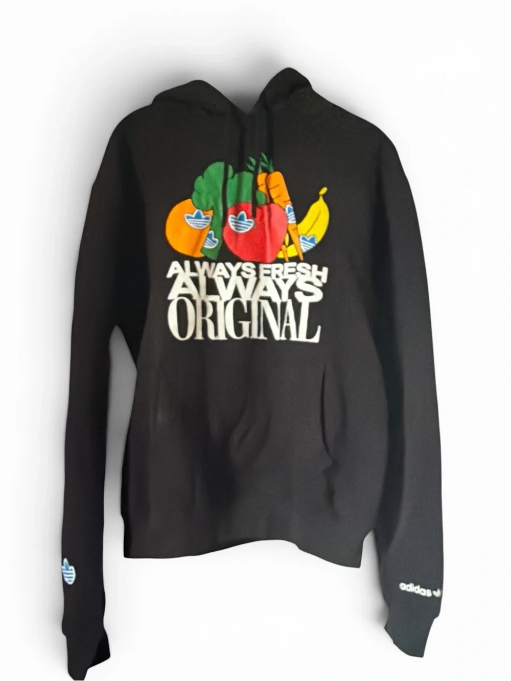 Adidas OG Always Fresh Always Original Black Graphic Hoodie Sweatshirt Fruit